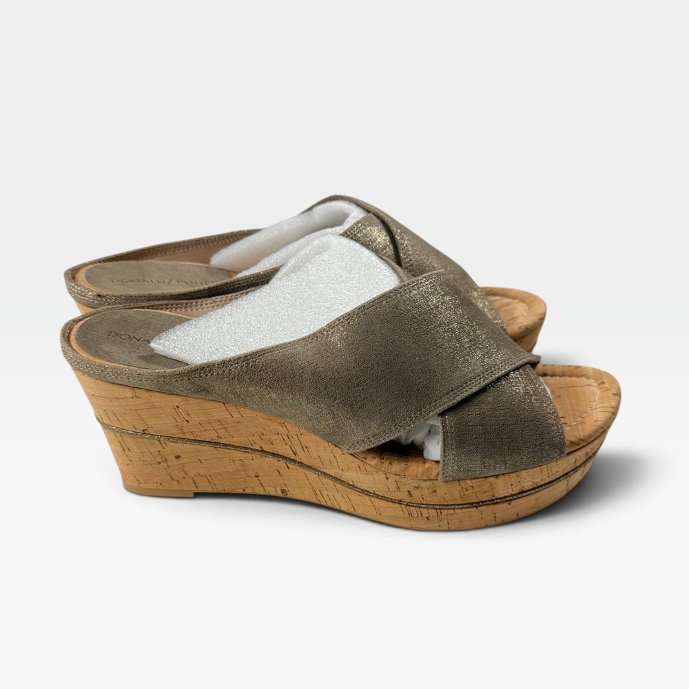 Donald Pliner Dacota-60 Wedge Sandal Womens 10 Light Bronze Metallic Cork NEW